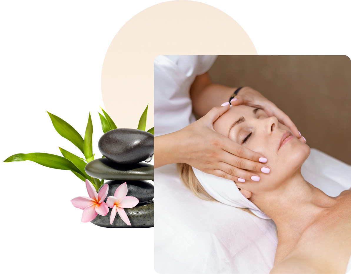 Woman receiving a relaxing facial massage.