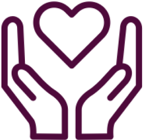 Hands holding a heart symbol.