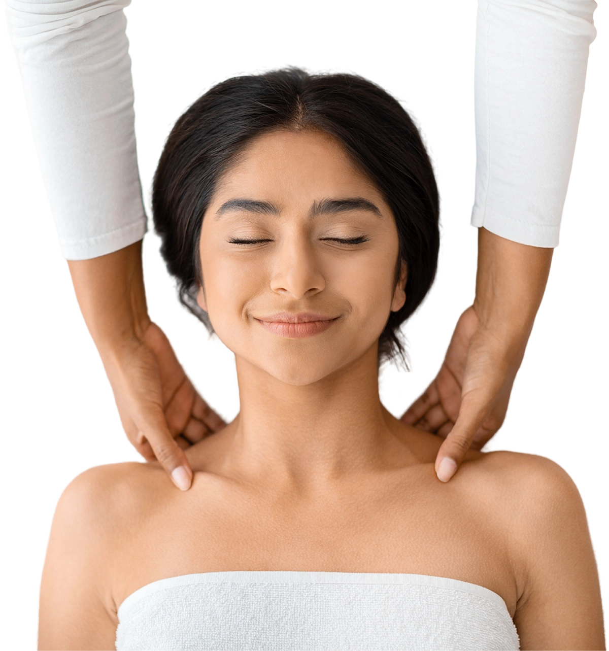 Woman enjoying a relaxing massage experience.