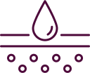 Water droplet above surface with particles.